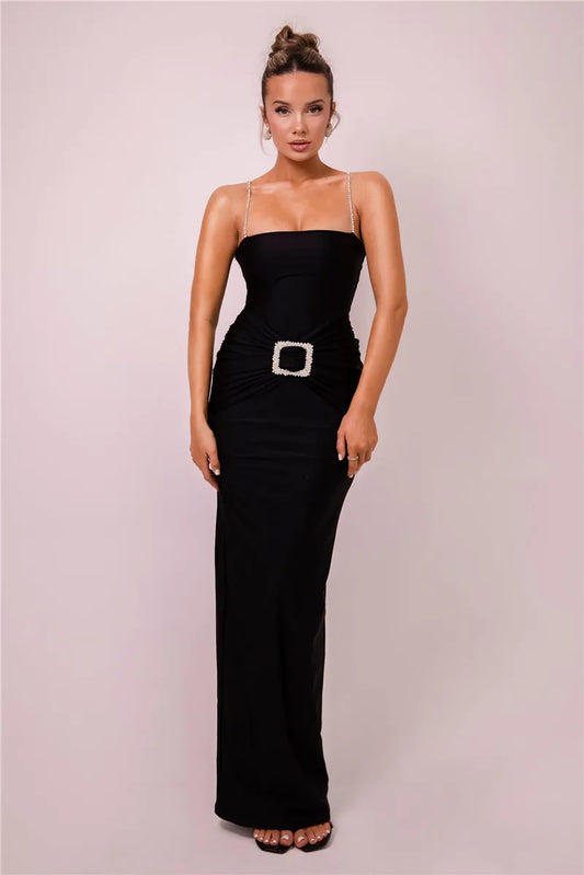 Own the Night in Glittering Style: Sexy Black Spaghetti Strap Maxi Dress for Women - Club Party, Cocktail Elegance