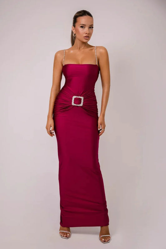 Own the Night in Glittering Style: Sexy Wine Red Spaghetti Strap Maxi Dress for Women - Club Party, Cocktail Elegance