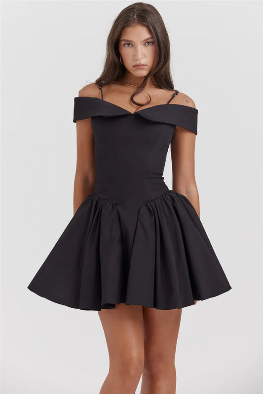 Timeless Elegance: Off-the-Shoulder Vintage Black Dress