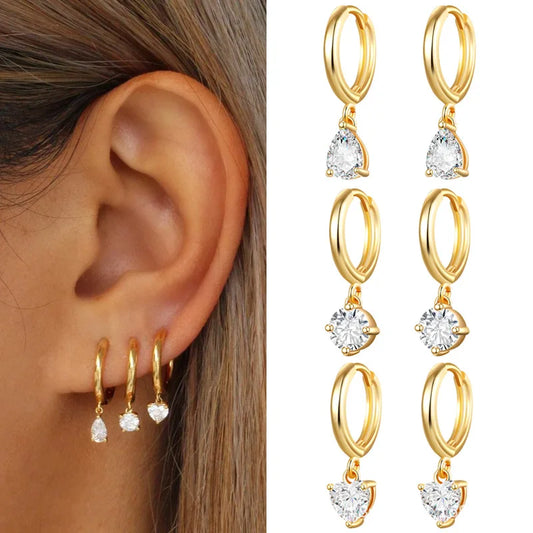 Boucles d'oreilles pendantes vintage en acier inoxydable avec cristaux de zircon pour femmes et filles.