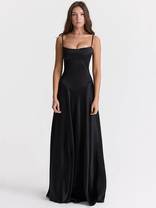 Unveiling Allure: The Black Lace-Up Satin Maxi Slipdress for Endless Elegance